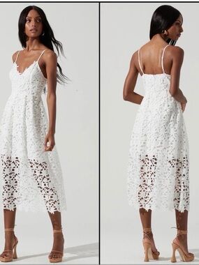 ASTR The Label White Lace Midi Dress Sz S Romantic Floral A-Line Wedding Shower